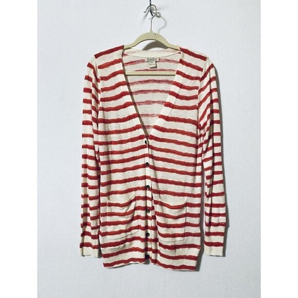 Lucky Brand Womens Medium Brushed Striped Grandpa Cardigan Sweater Lightweight - Picture 1 of 8